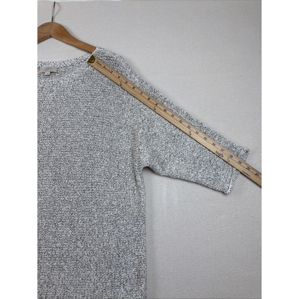 LOFT Outlet Knit Pullover Top Sweater Size L Gray Ivory 3/4 Career Cotton Blend - Picture 6 of 16